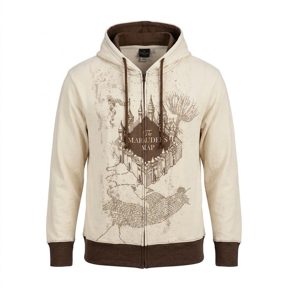 Vintage Harry Potter Marauder's Map Zip-Up Hoodie Universal Studios Size M - Picture 2 of 8